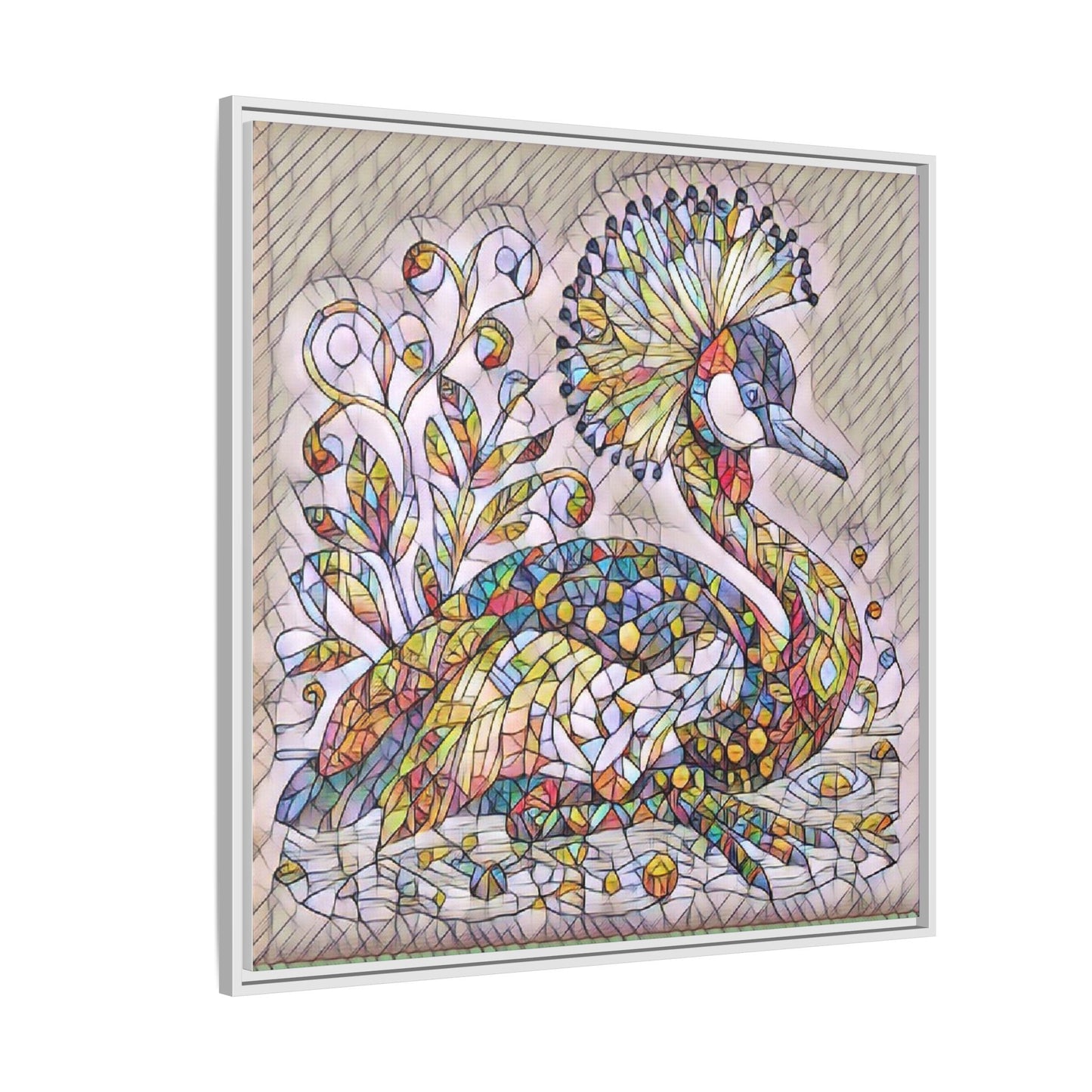Colorful Peacock Mosaic Framed Canvas Art
