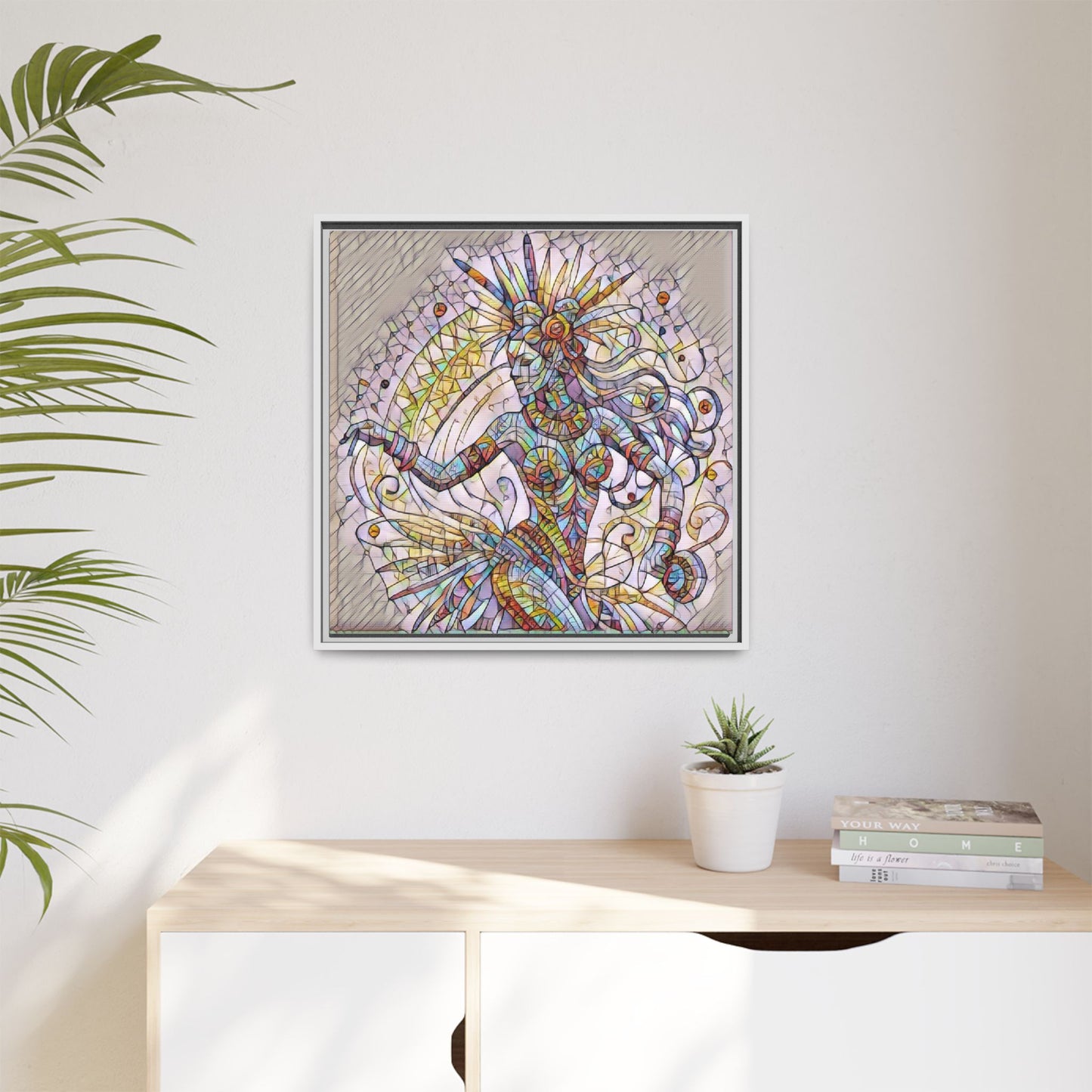 Colorful Mermaid Mosaic Framed Canvas Art — Boho Ocean Wall Decor