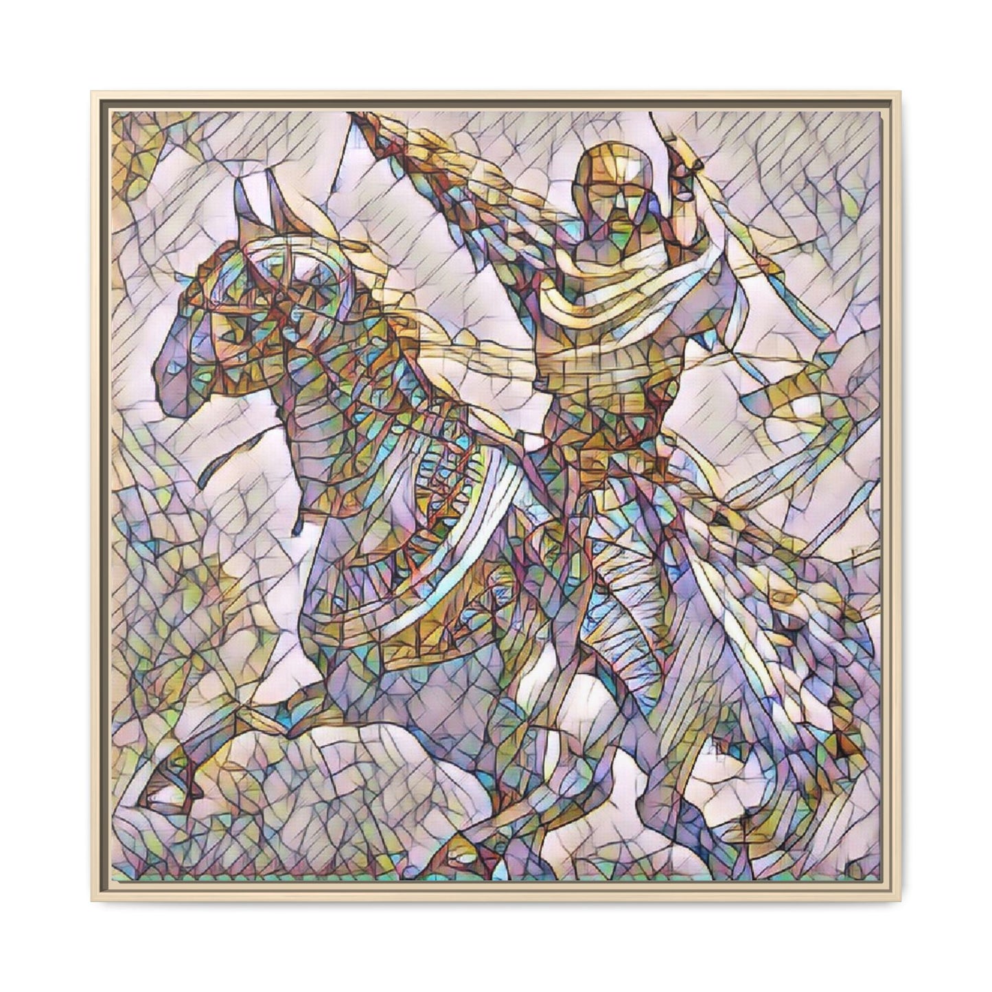 Framed Matte Canvas Print — Stained Glass Knight on Horse Artwork
