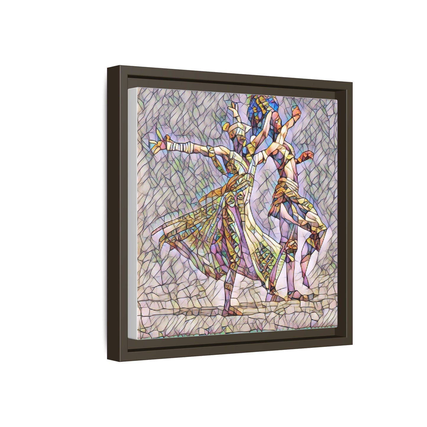 Framed Matte Canvas Wall Art — Abstract Dancers in Stained Glass Style