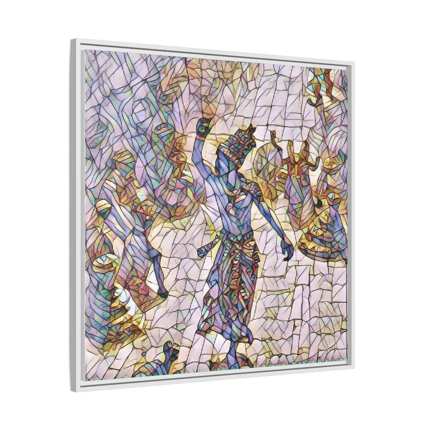 Framed Canvas Art — Colorful Mosaic Krishna Dance Print