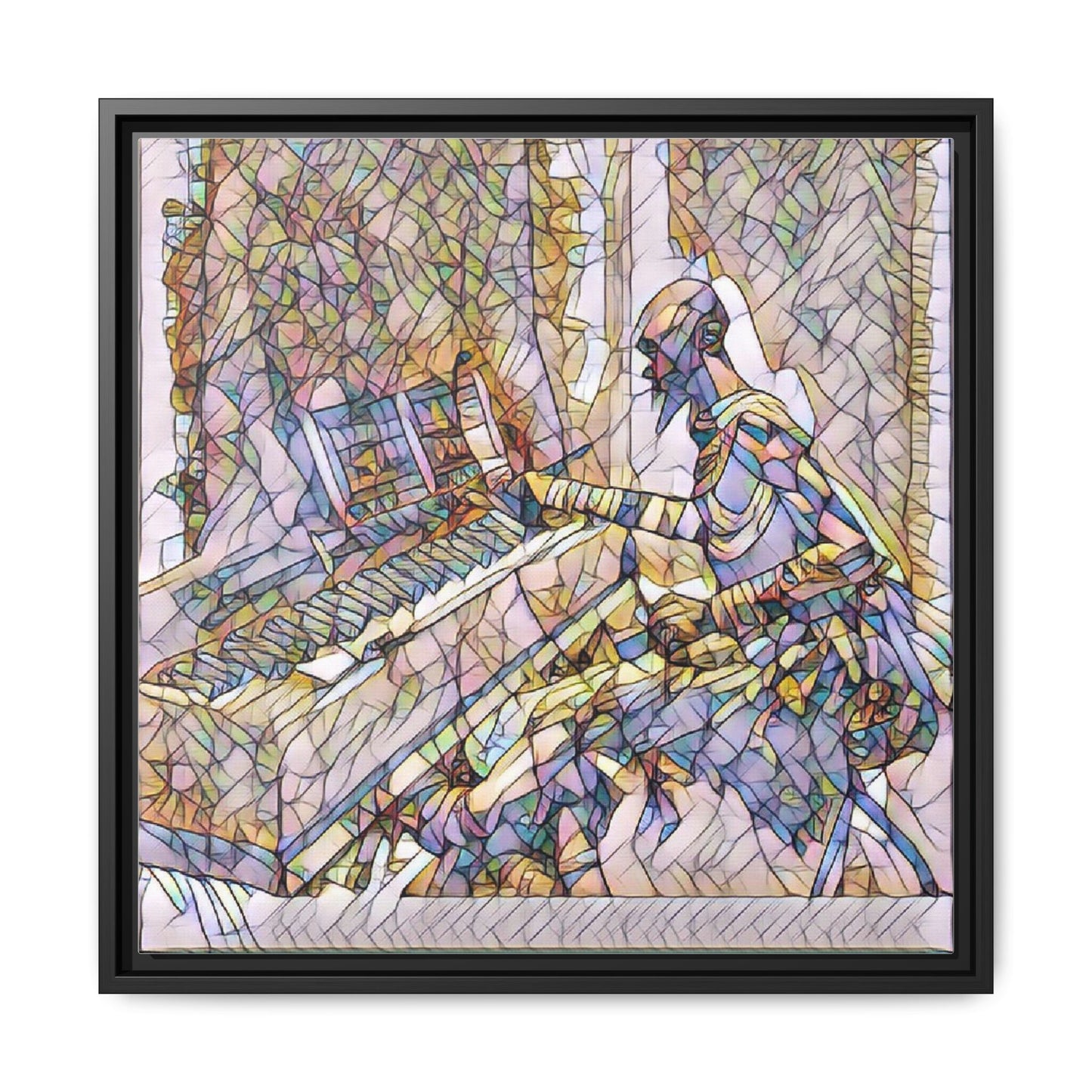 Framed Matte Canvas Art — Colorful Abstract Musician at Piano