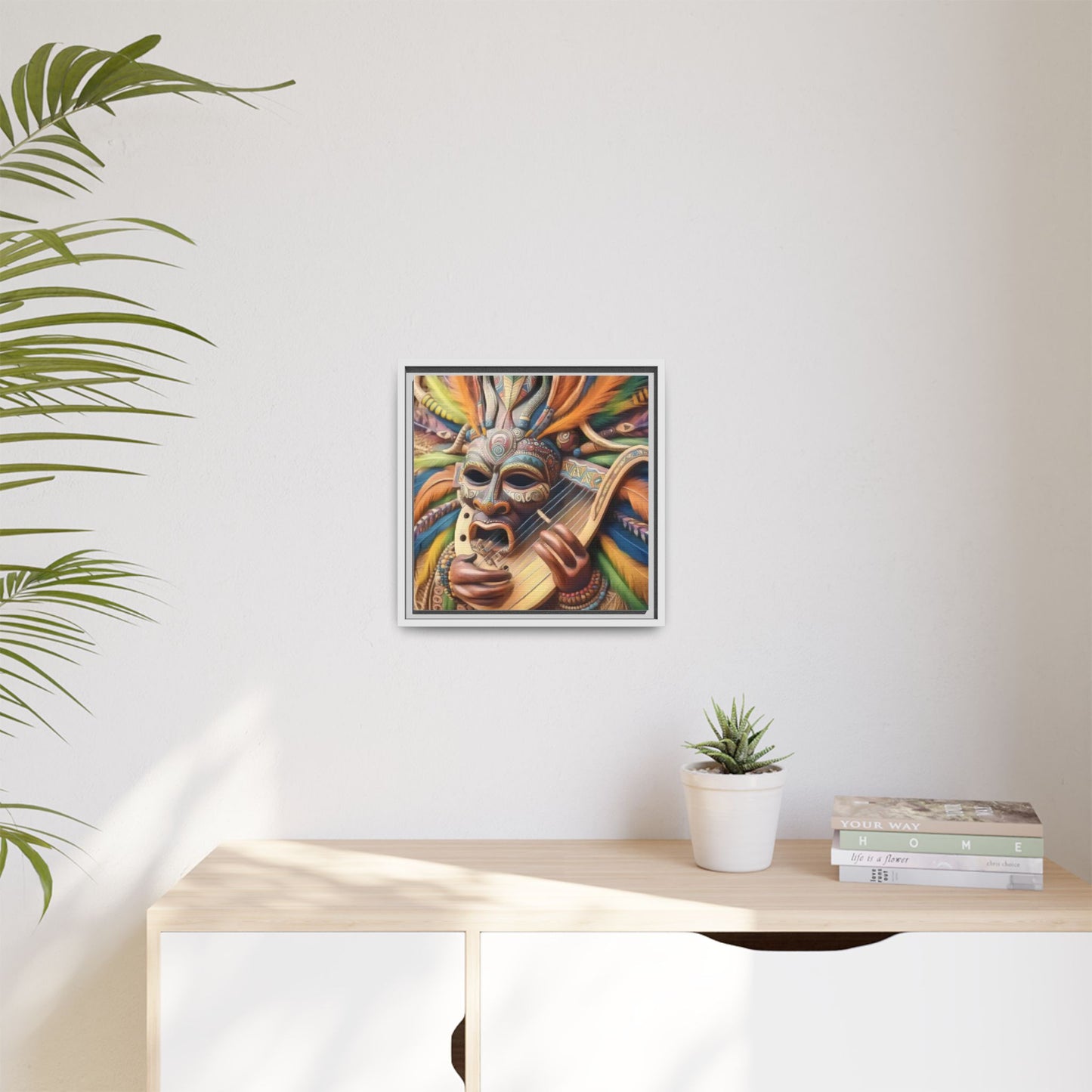 Colorful Tribal Mask Canvas — Framed Matte Wall Art