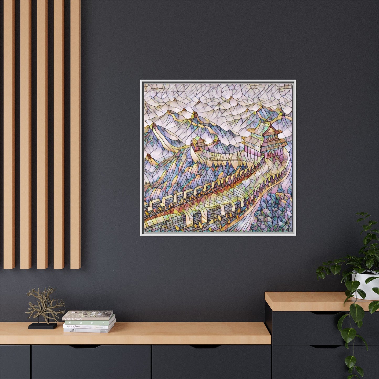 Stained-Glass Great Wall Matte Framed Canvas Print