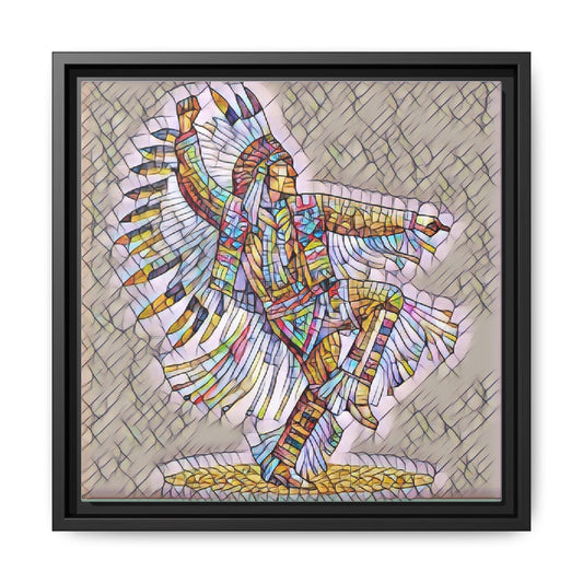 Colorful Native Dancer Framed Canvas Art — Stained Glass Style Wall Decor