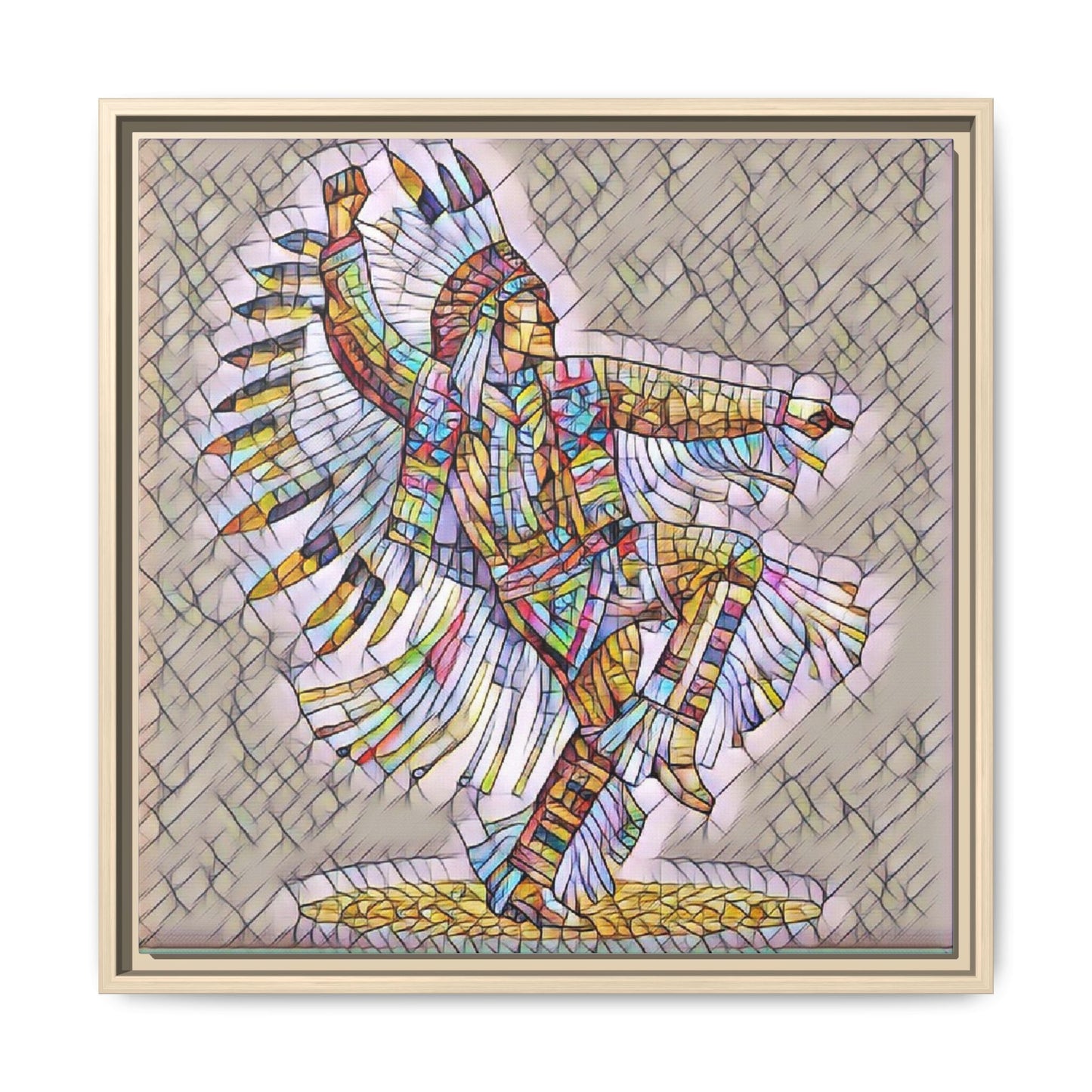 Colorful Native Dancer Framed Canvas Art — Stained Glass Style Wall Decor