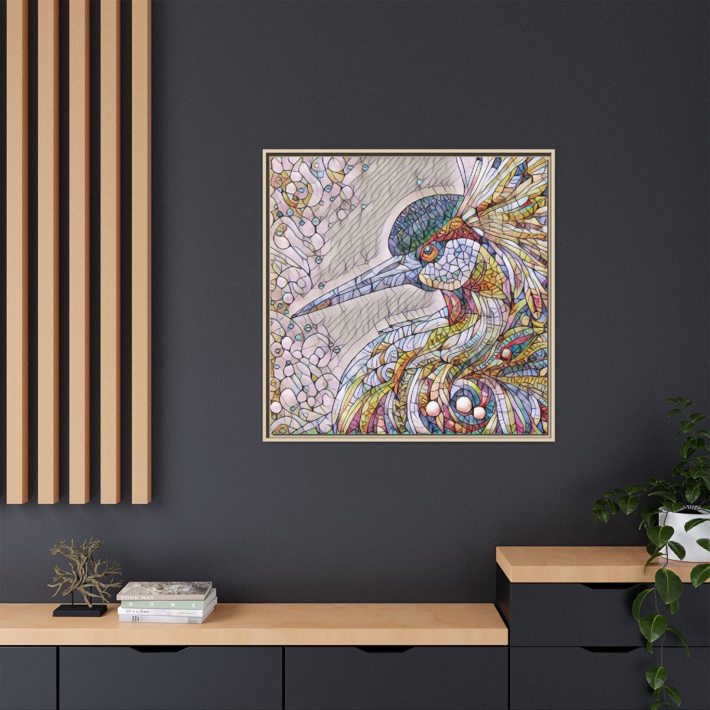 Colorful Stained-Glass Heron Matte Canvas Framed Wall Art