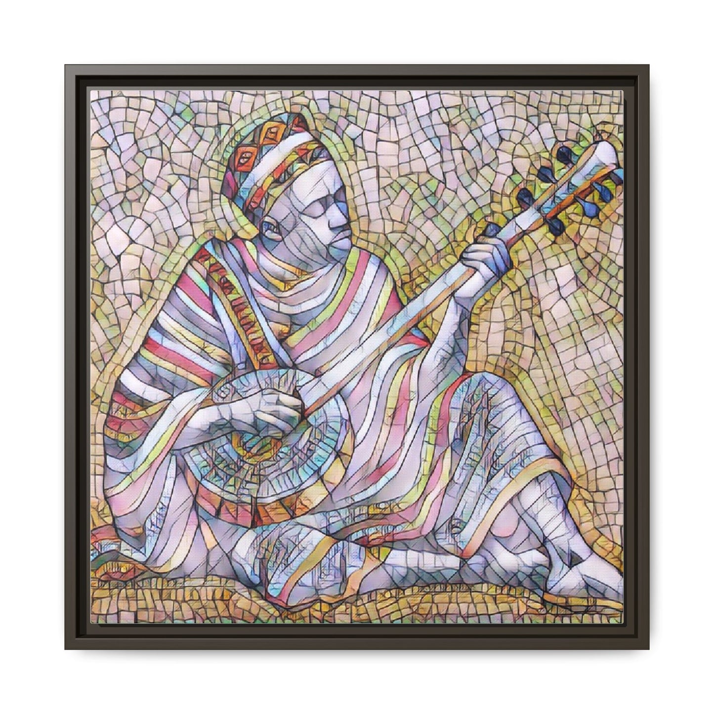 Framed Mosaic Musician Canvas – Colorful Bohemian Wall Art