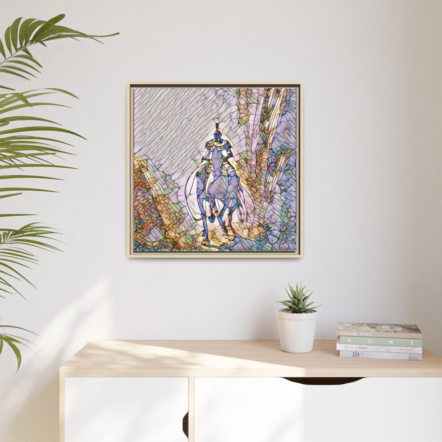 Stained-Glass Knight Matte Framed Canvas Wall Art