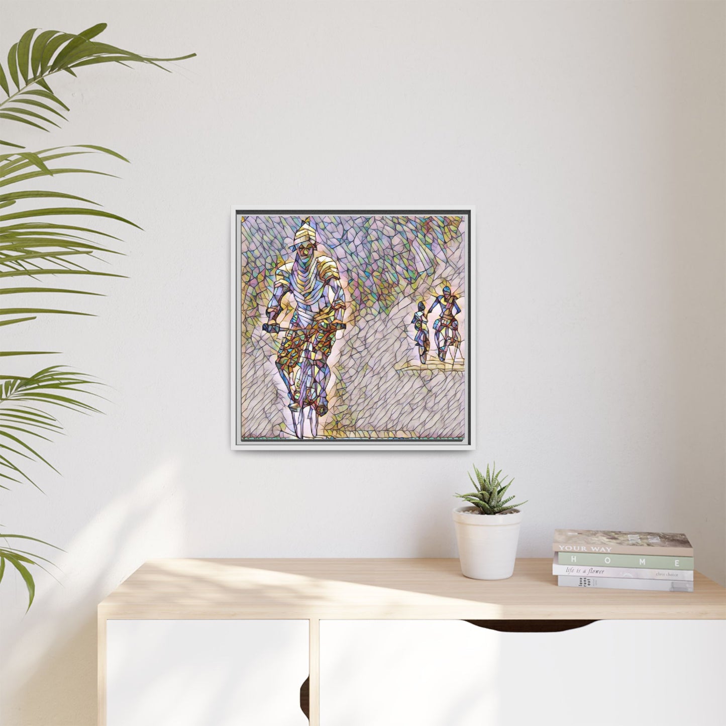 Cyclists Mosaic Matte Canvas Framed Wall Art