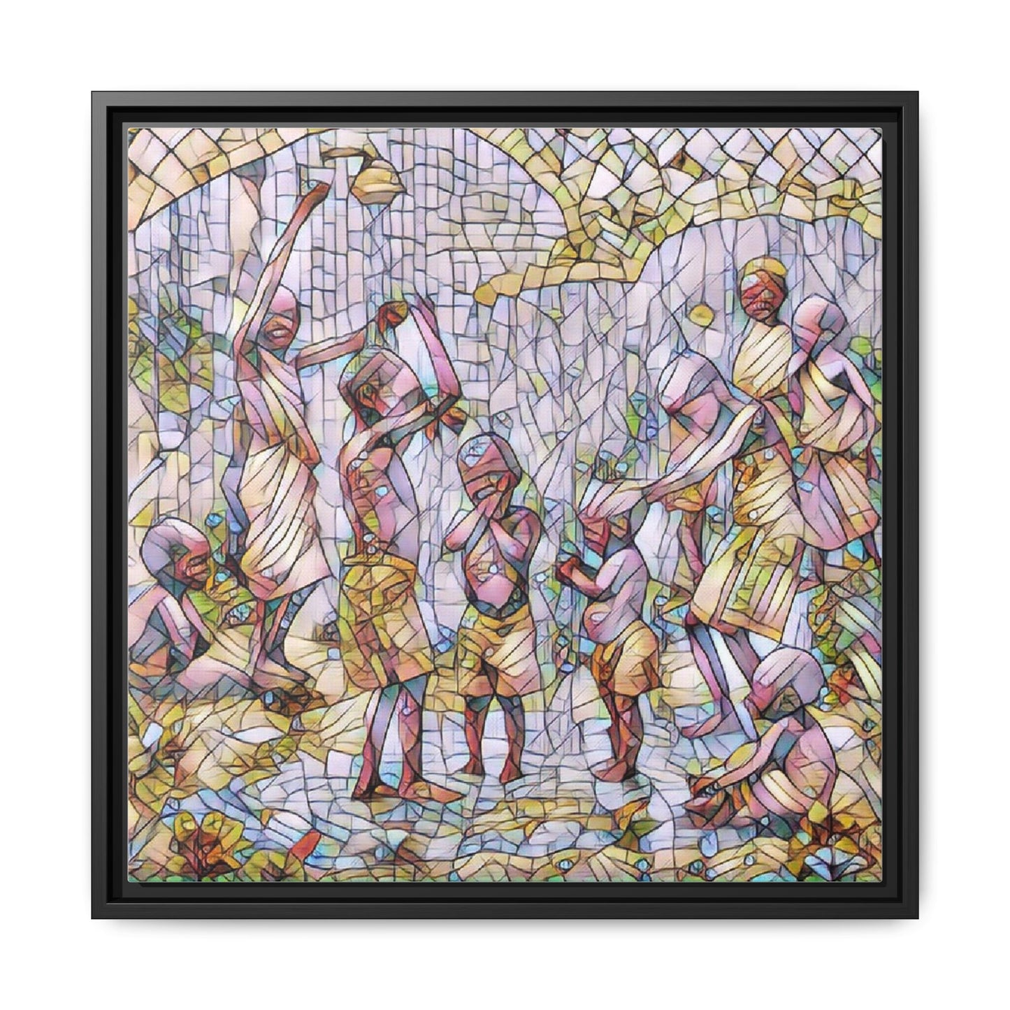 Framed Matte Canvas – Colorful Mosaic Children Playing Wall Art