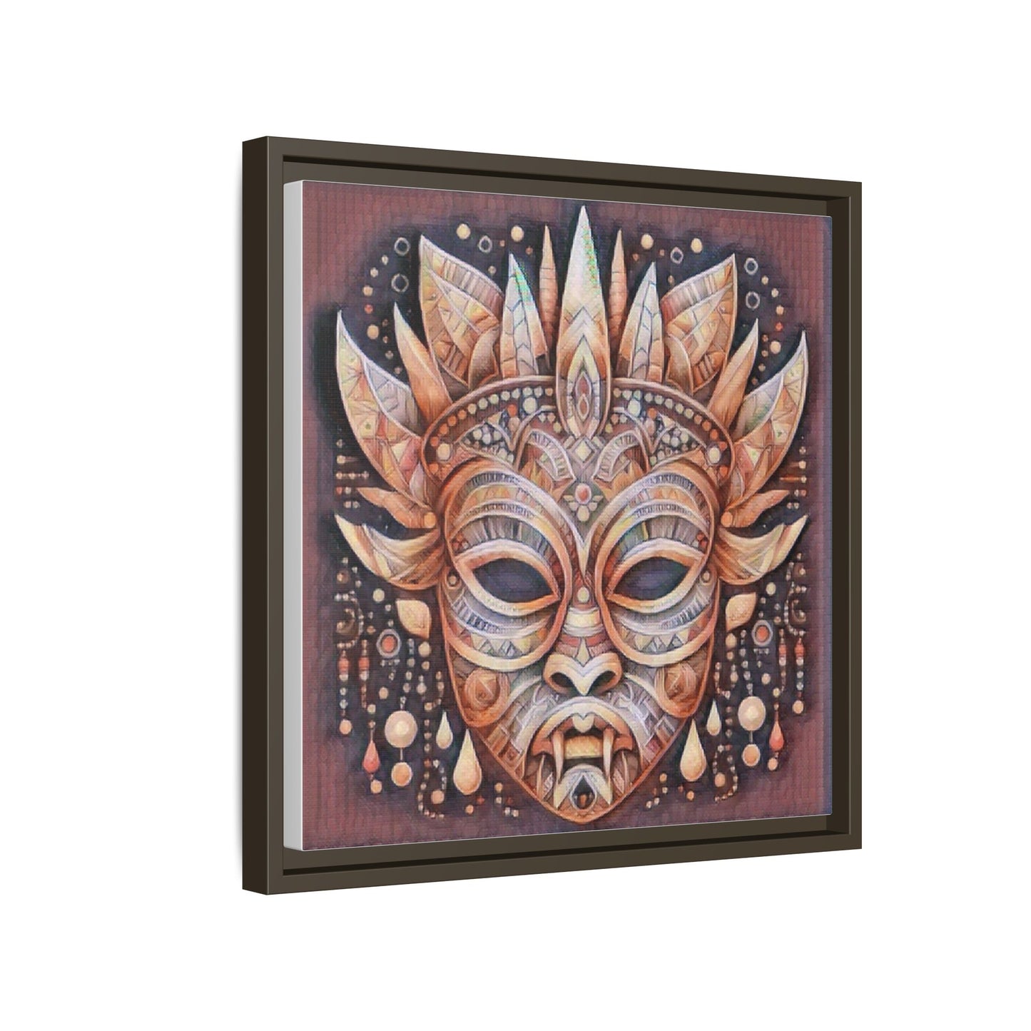 Tribal Sun Mask Framed Canvas Art — Boho Ethnic Wall Decor
