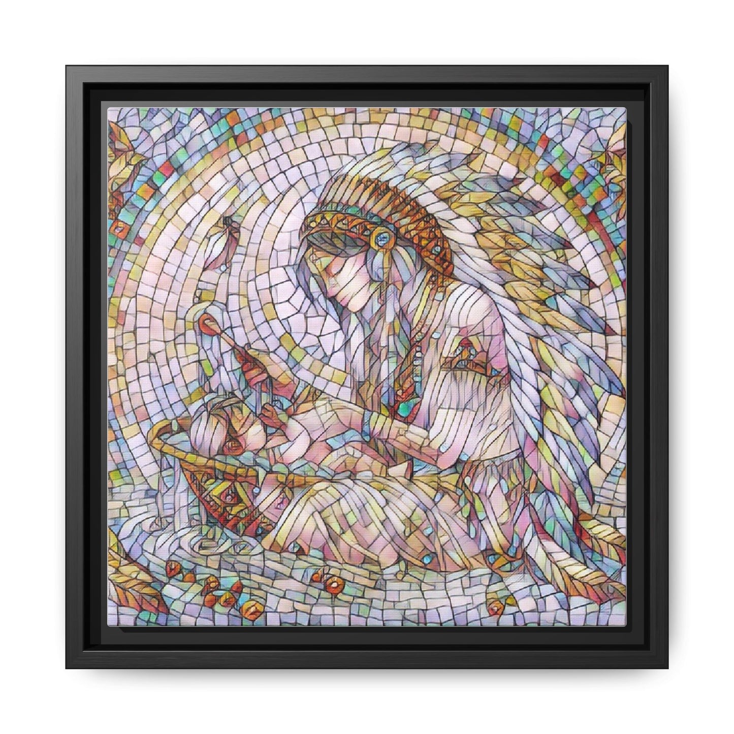 Framed Mosaic Native Mother & Child Matte Canvas Art