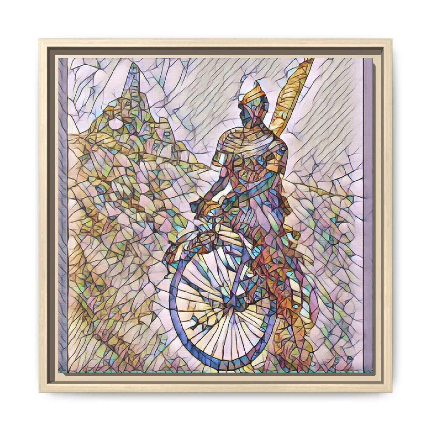 Cyclist Stained Glass Art Print — Framed Matte Canvas