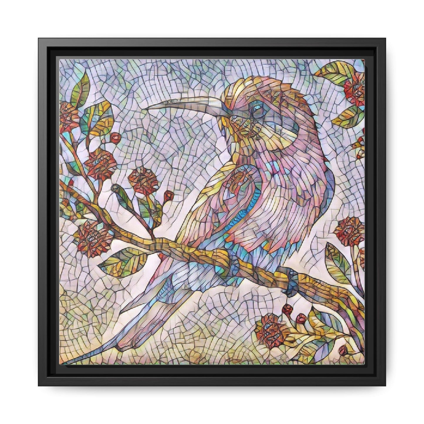 Framed Mosaic Bird Art Print — Colorful Kookaburra Wall Canvas