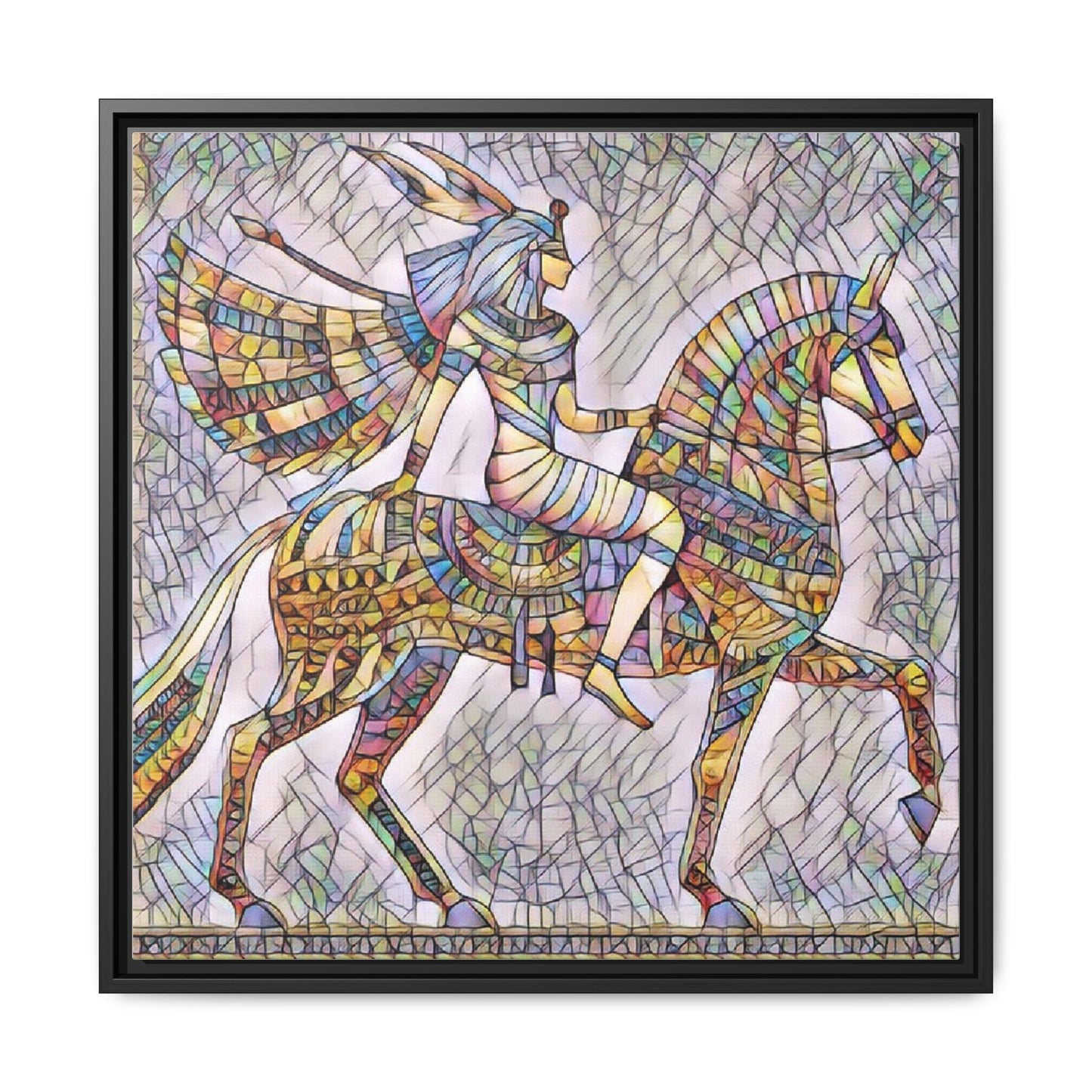 Stained-Glass Style Egyptian Horseman Framed Canvas Print