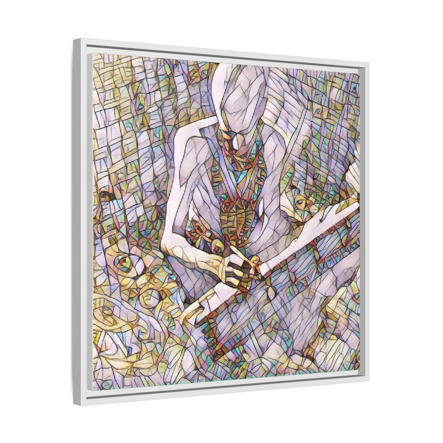 Abstract Fantasy Warrior Matte Framed Canvas — Colorful Stained-Glass Style Art