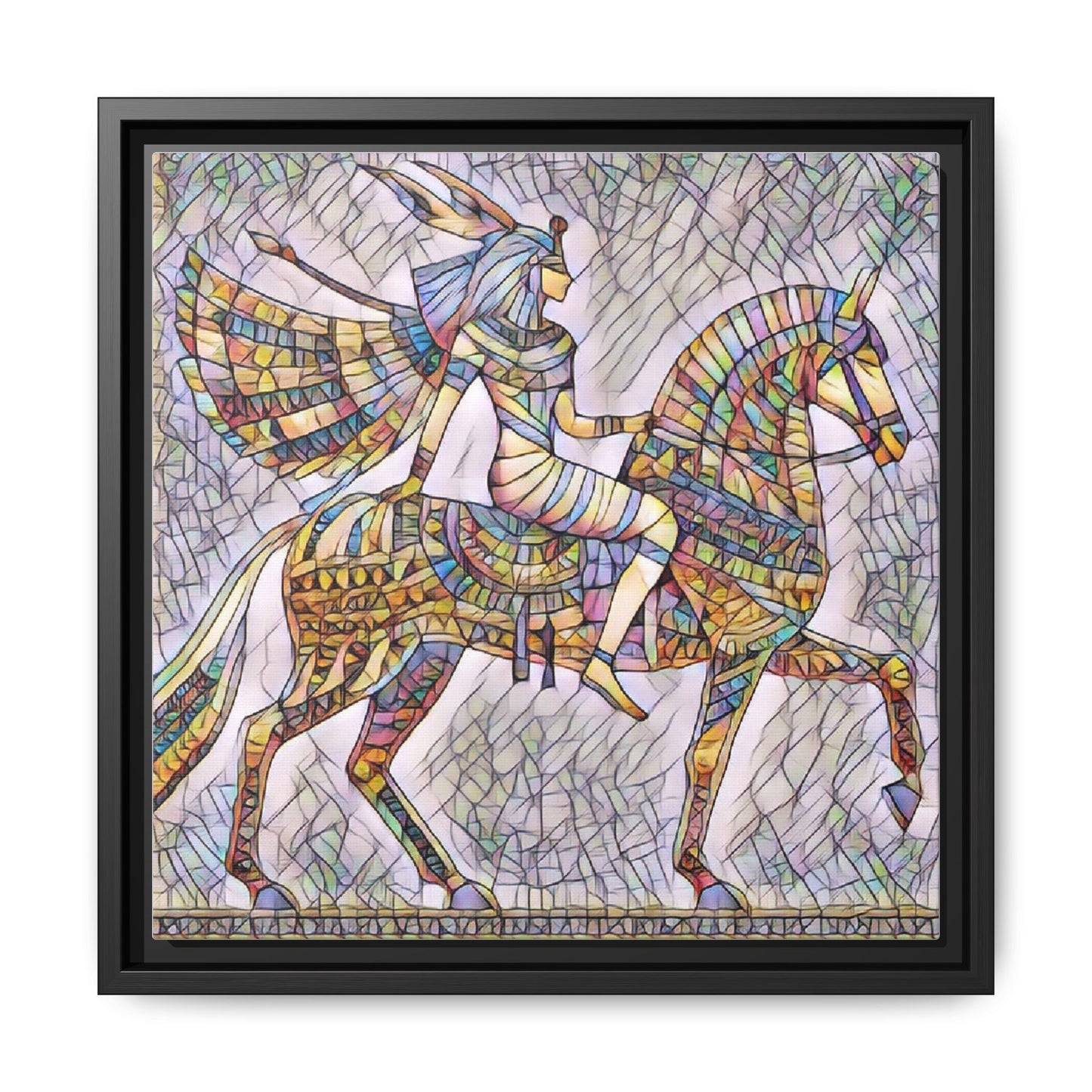 Stained-Glass Style Egyptian Horseman Framed Canvas Print