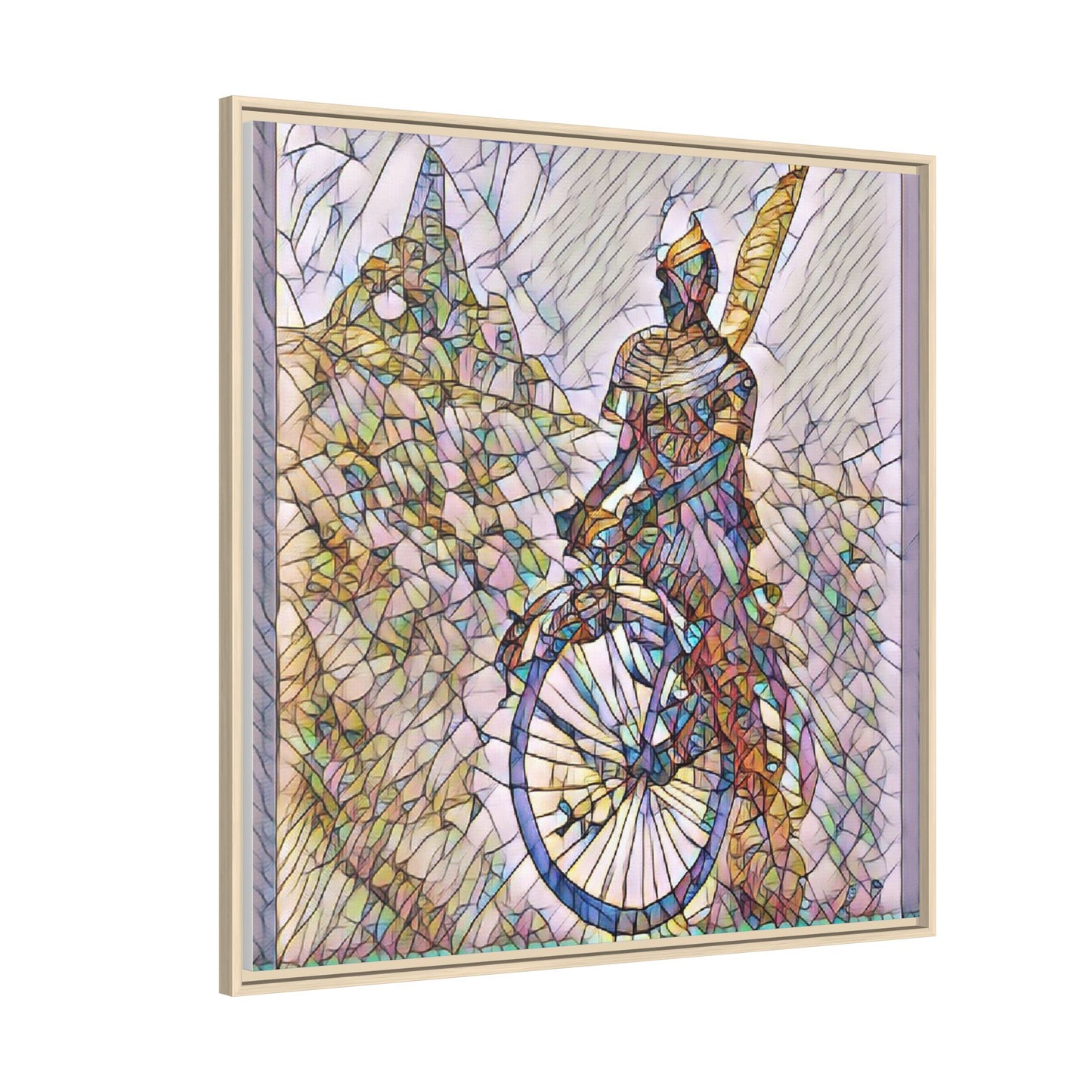 Cyclist Stained Glass Art Print — Framed Matte Canvas