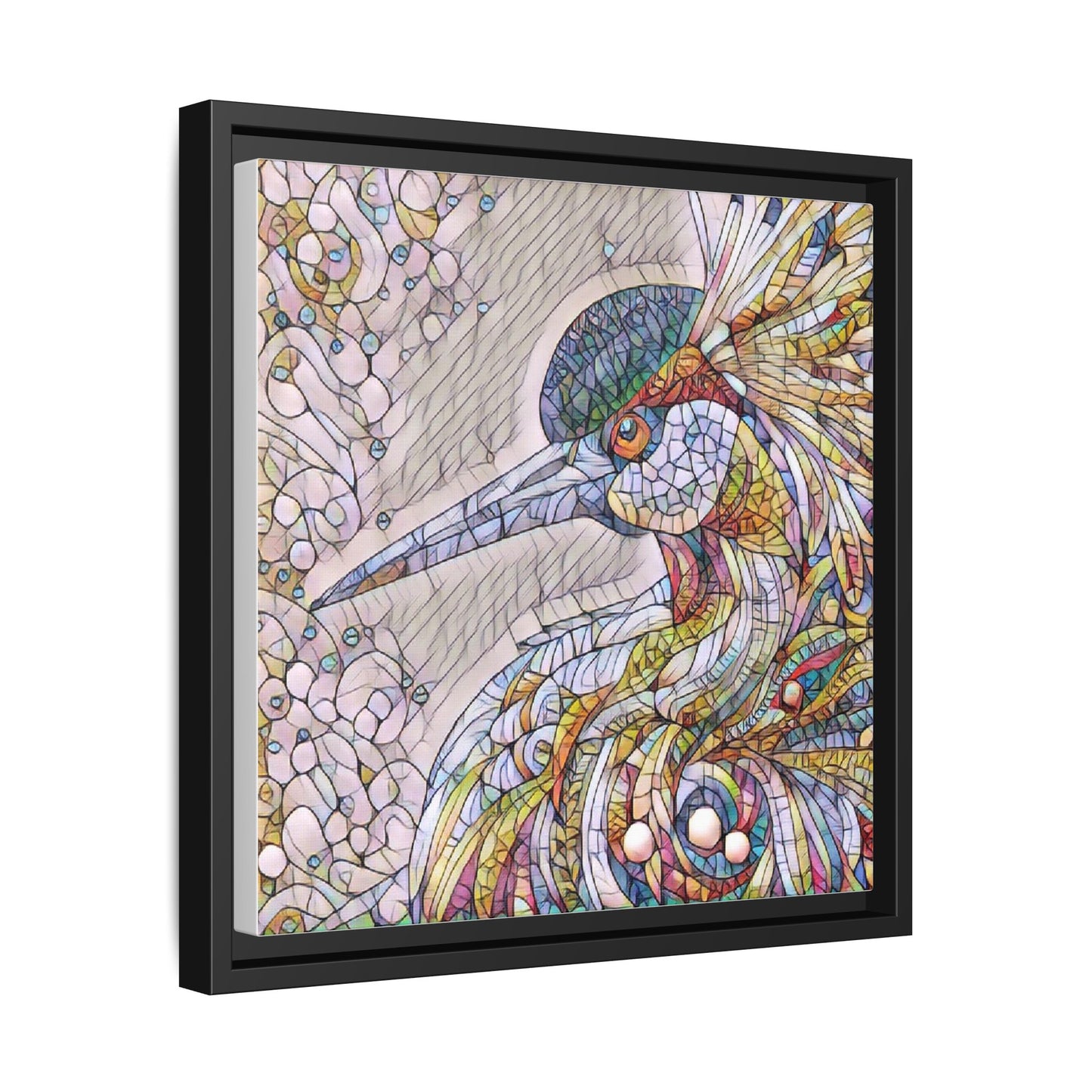 Colorful Stained-Glass Heron Matte Canvas Framed Wall Art