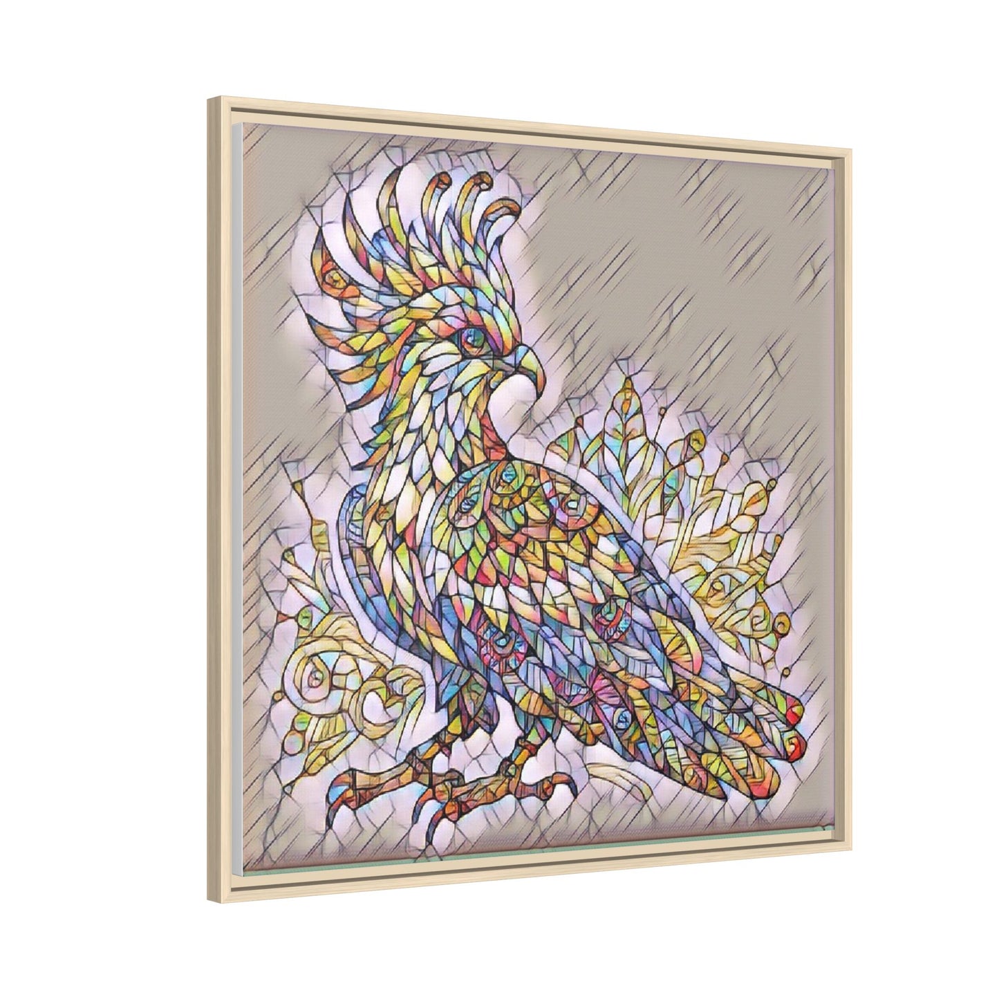 Colorful Stained-Glass Cockatoo Matte Framed Canvas