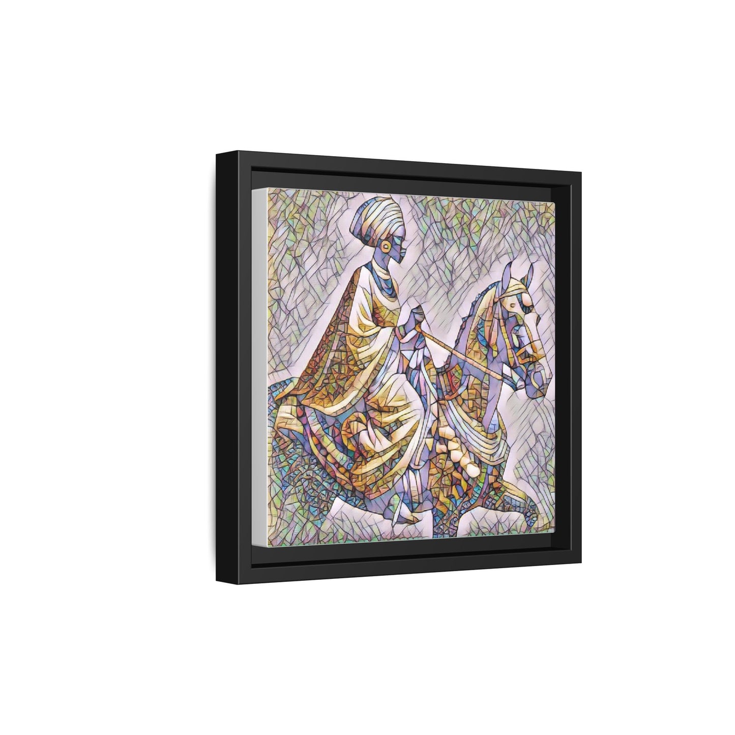 Mosaic Rider Framed Canvas Art — African Horsewoman Wall Decor