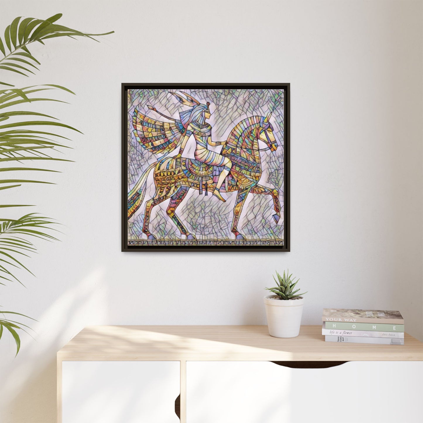 Stained-Glass Style Egyptian Horseman Framed Canvas Print
