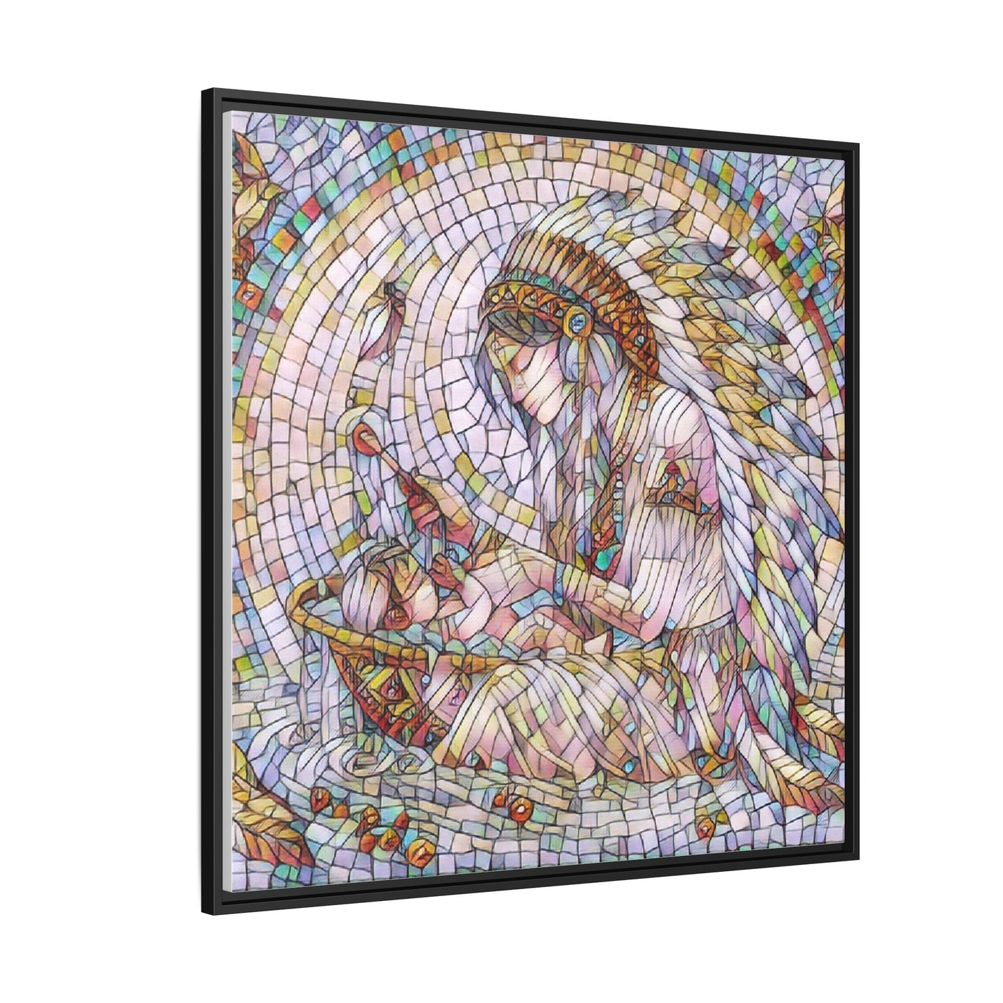 Framed Mosaic Native Mother & Child Matte Canvas Art