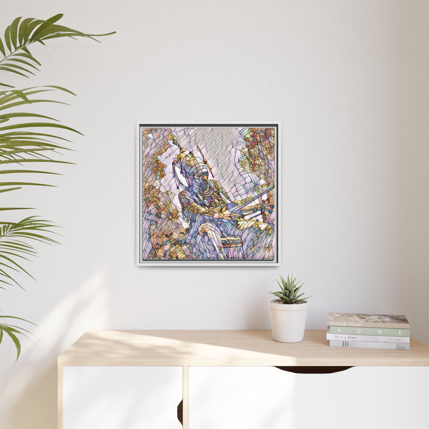 Framed Archery Canvas Print — Stained-Glass Archer Wall Art