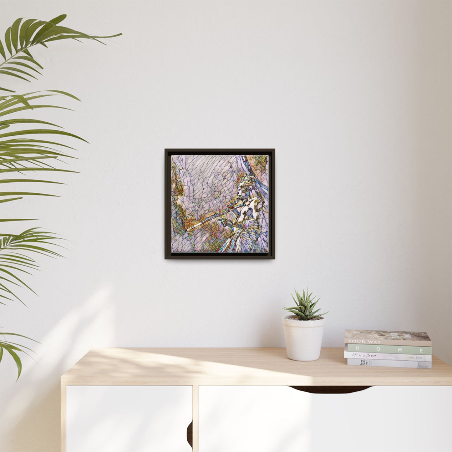 Abstract Tribal Flutist Matte Canvas Framed Wall Art