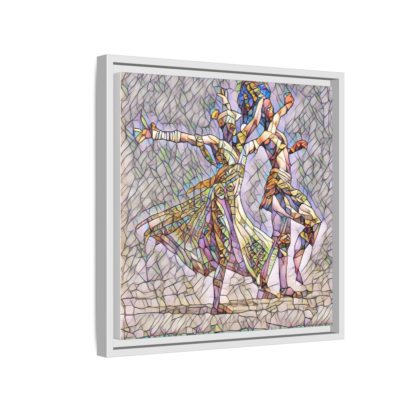 Framed Matte Canvas Wall Art — Abstract Dancers in Stained Glass Style