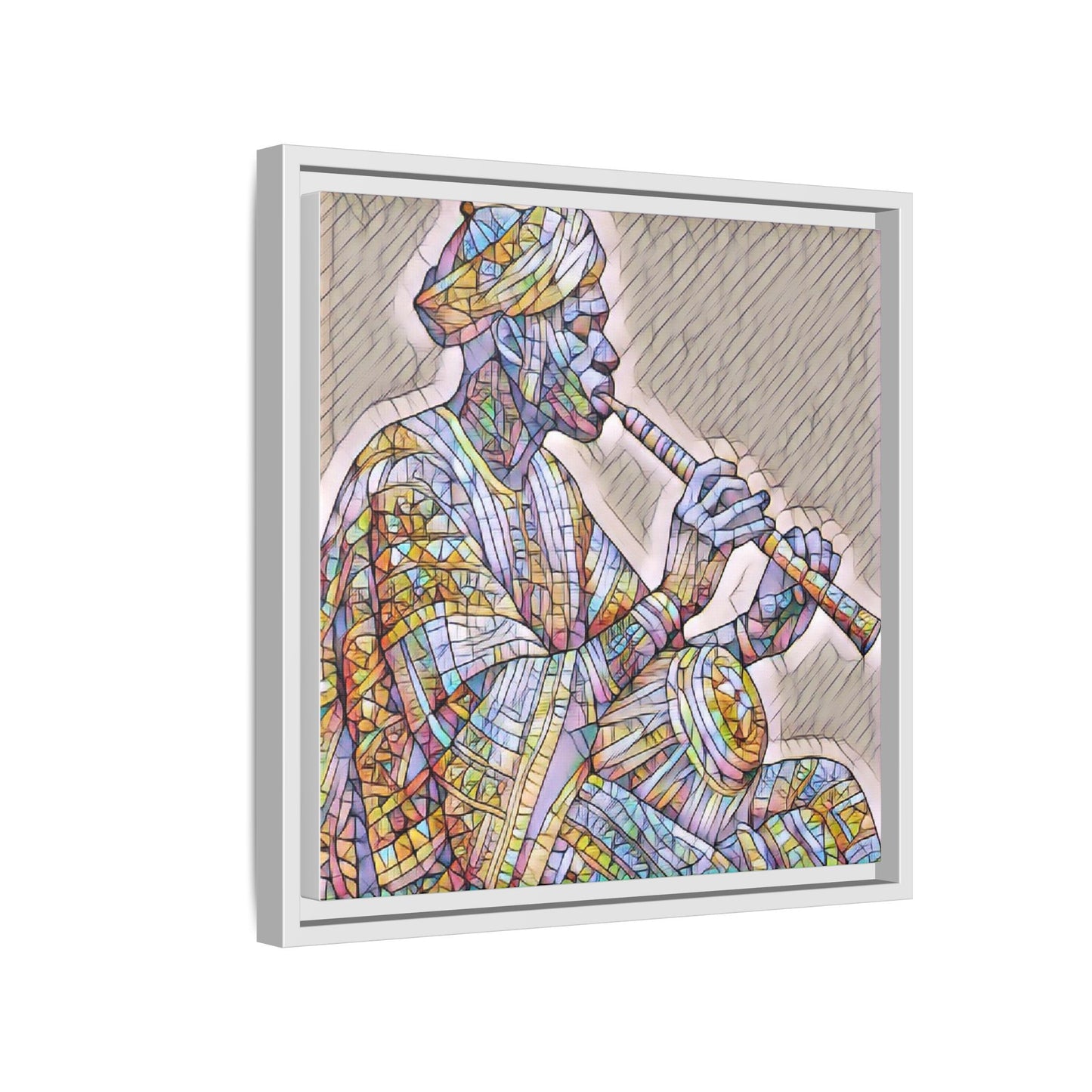 Framed Canvas Art — Colorful Middle Eastern Flute Player Print