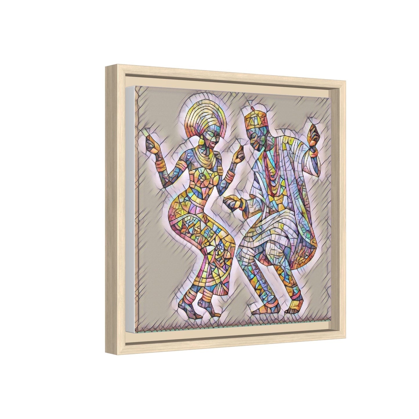 Afrobeat Dancers Framed Canvas Art — Colorful Mosaic African Dance Print