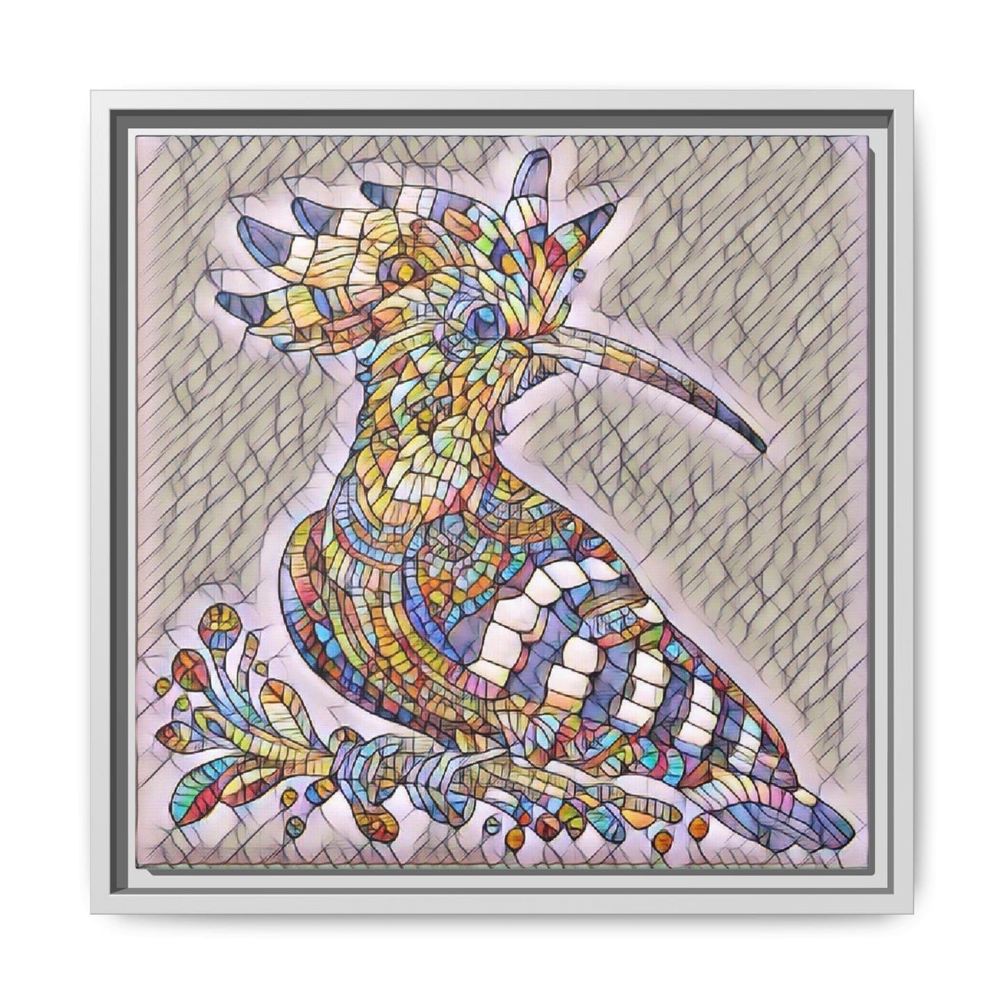 Colorful Mosaic Bird Matte Framed Canvas Wall Art