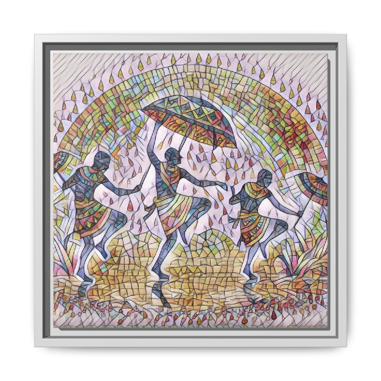 Framed Canvas Art — Colorful African Dance Mosaic