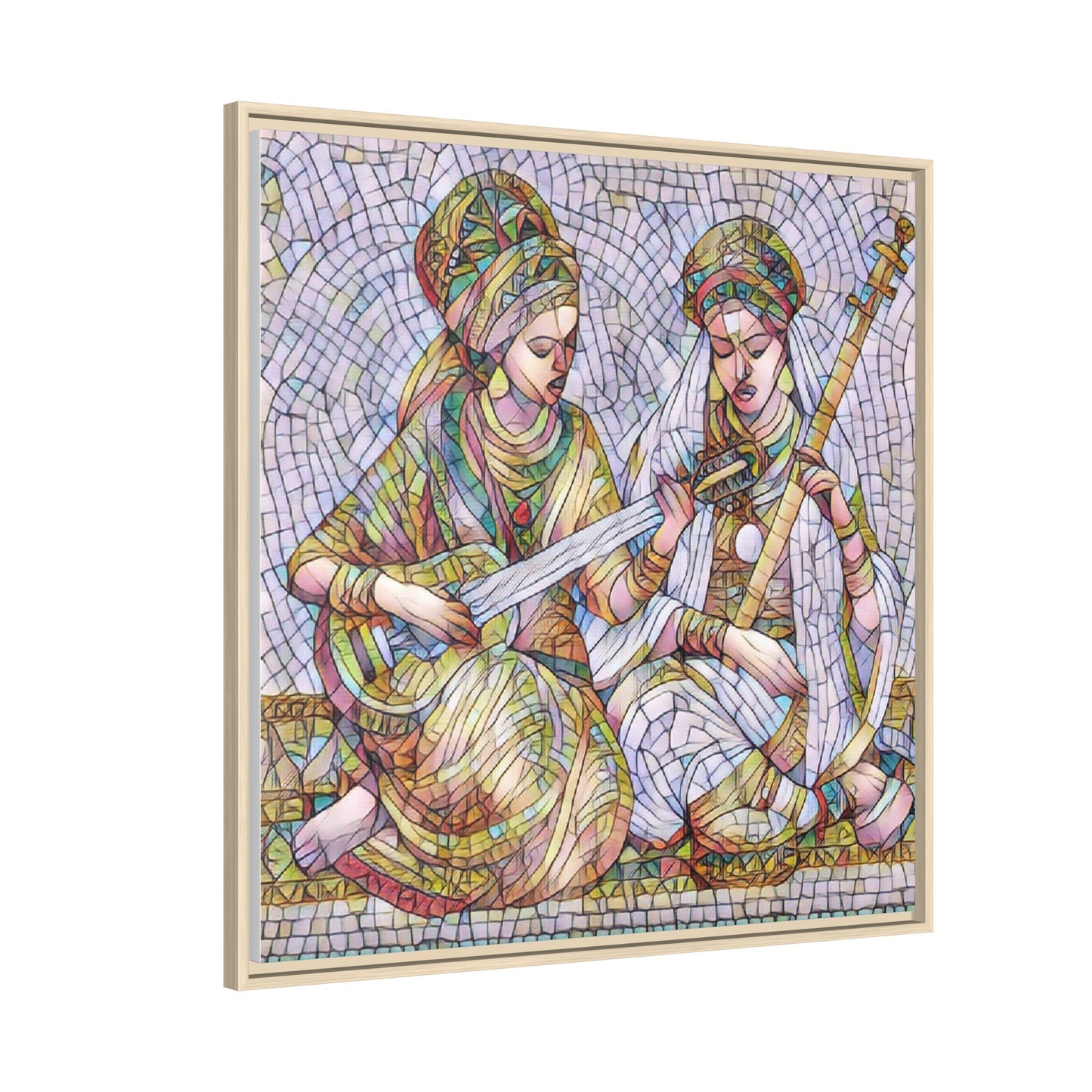 Framed Mosaic Art Print — Two Women Playing Lutes (Matte Canvas)