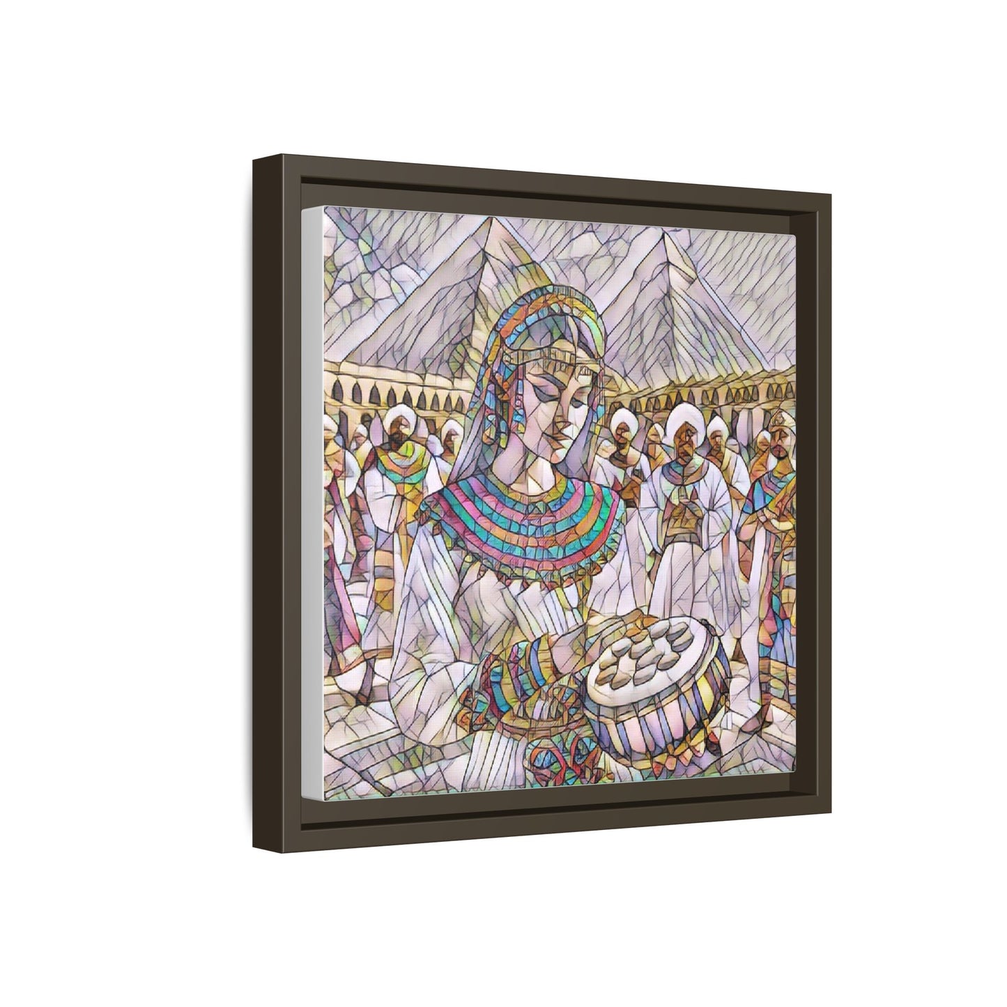Egyptian Drum Player Framed Canvas Art — Colorful Ancient Scene Wall Decor