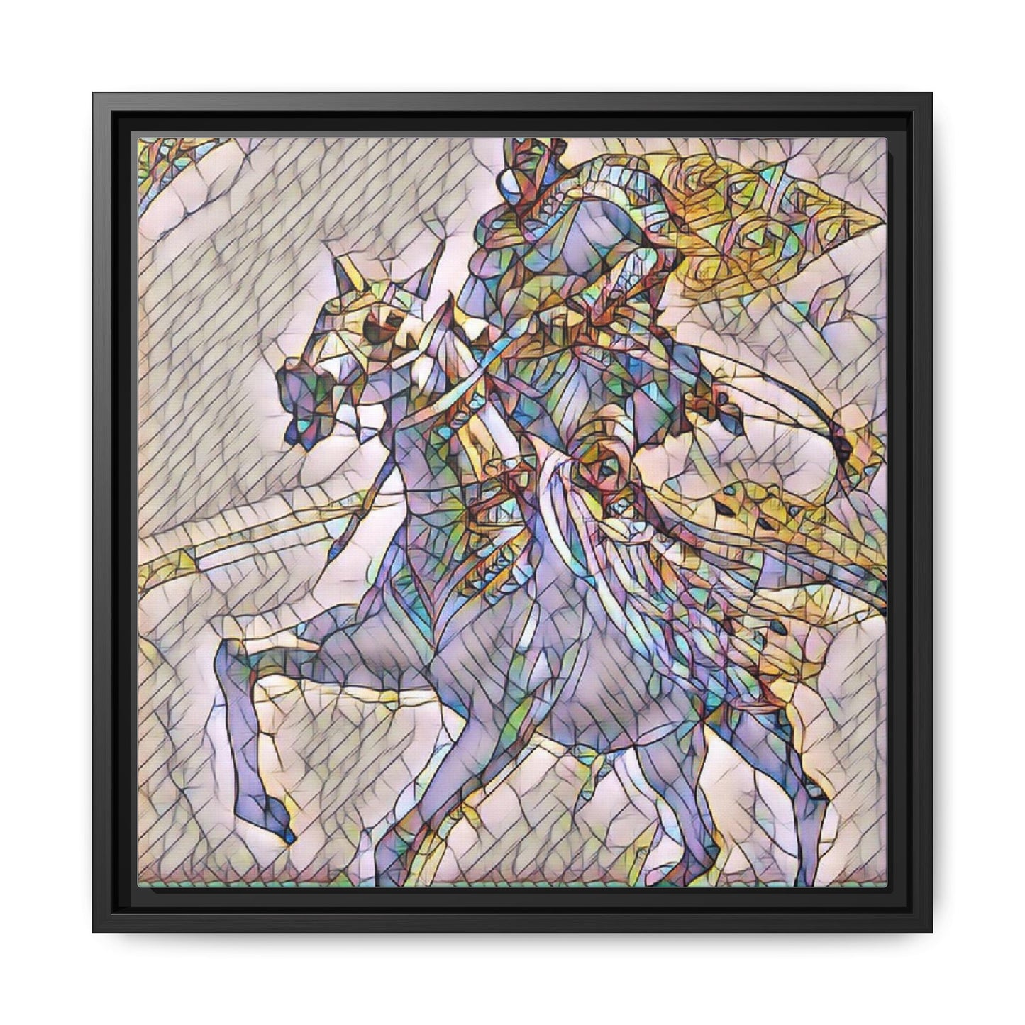 Framed Matte Canvas Art — Stained Glass Knight on Horse Fantasy Wall Decor