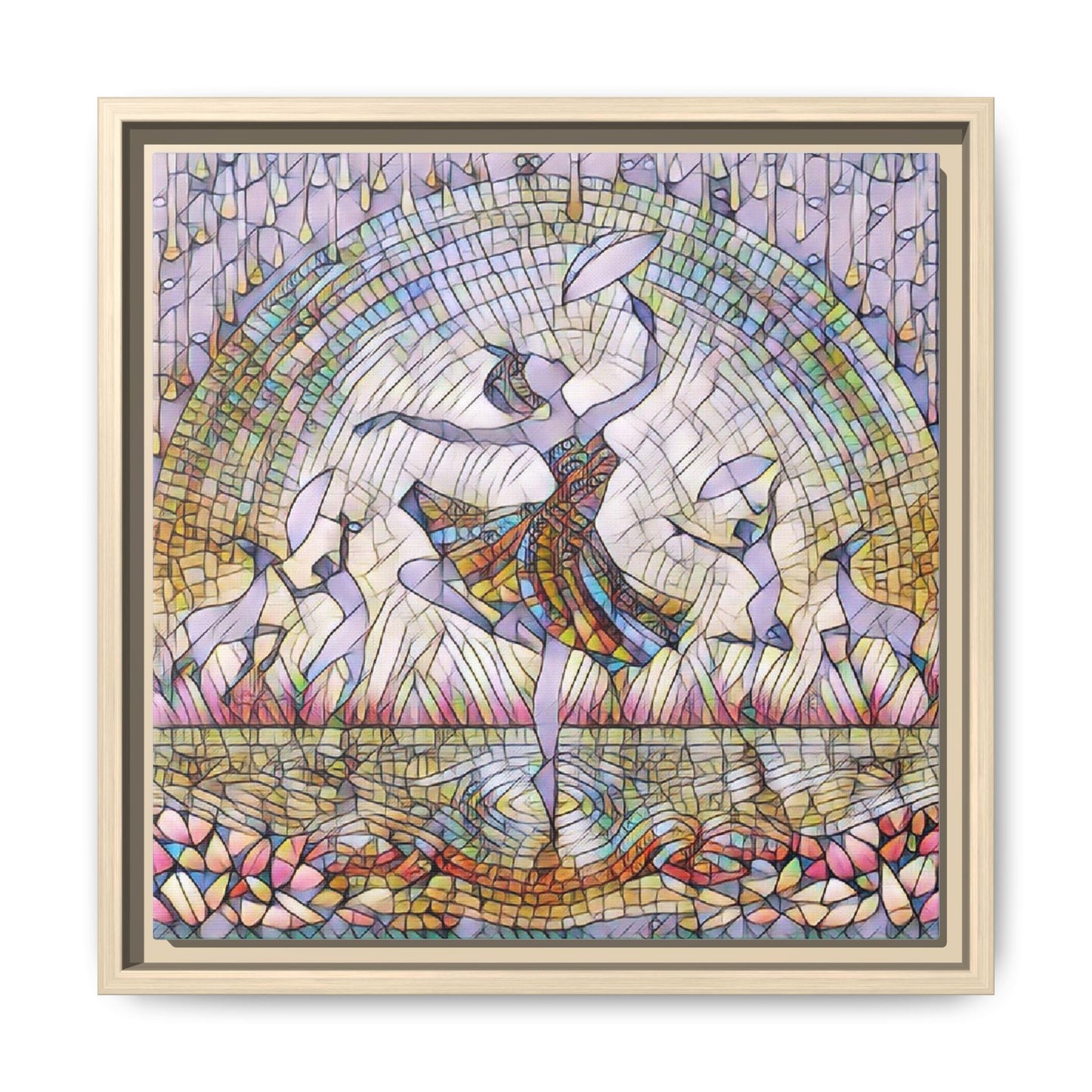 Stained Glass Ballerina Framed Canvas Art — Dancer Mosaic Wall Decor