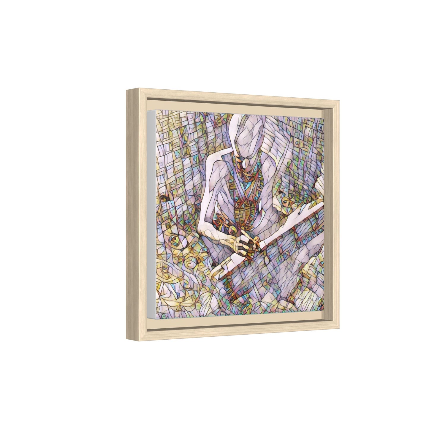 Abstract Fantasy Warrior Matte Framed Canvas — Colorful Stained-Glass Style Art