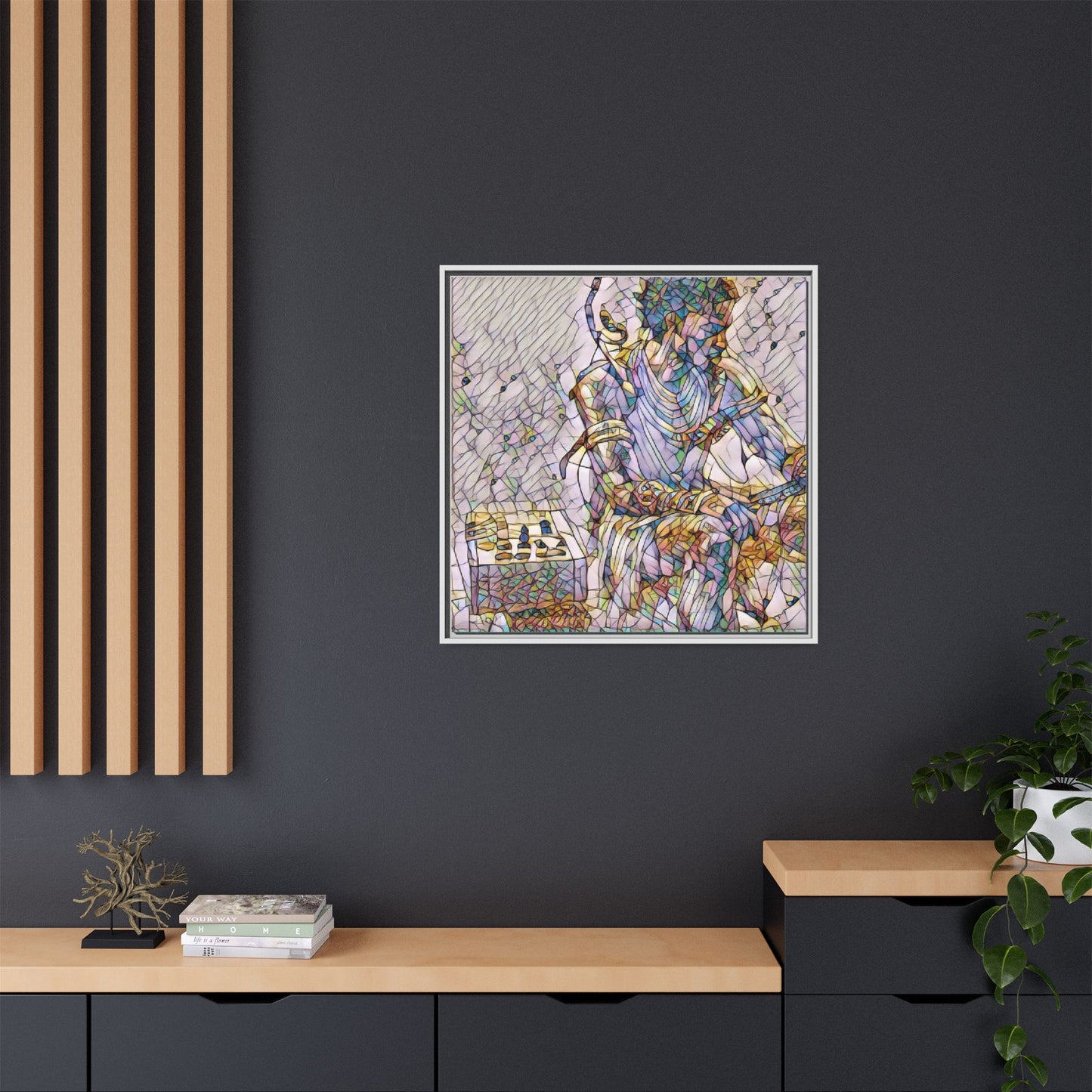 Framed Matte Canvas Art — Abstract Stained-Glass Chess Player