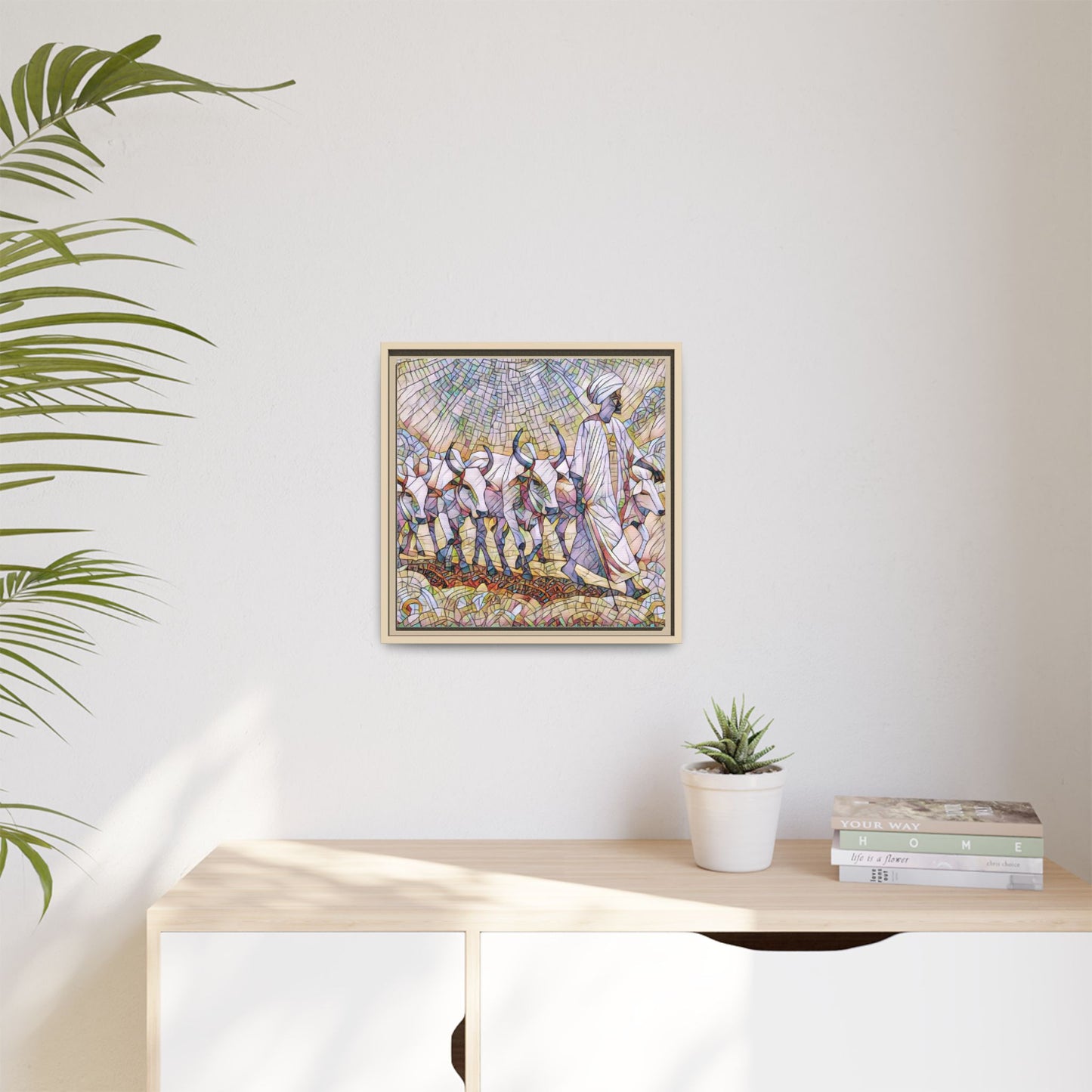 Framed Matte Canvas Art — African Herdsman Mosaic Print