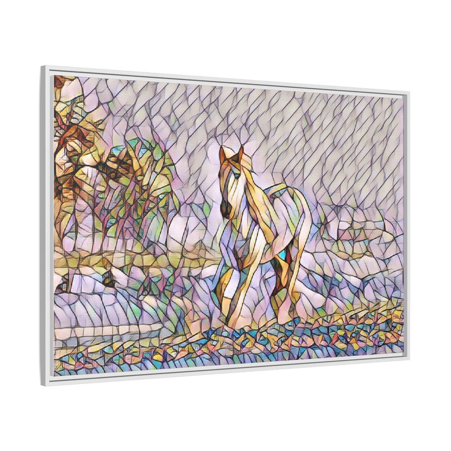 Abstract Stained-Glass Horse Matte Canvas Framed Wall Art