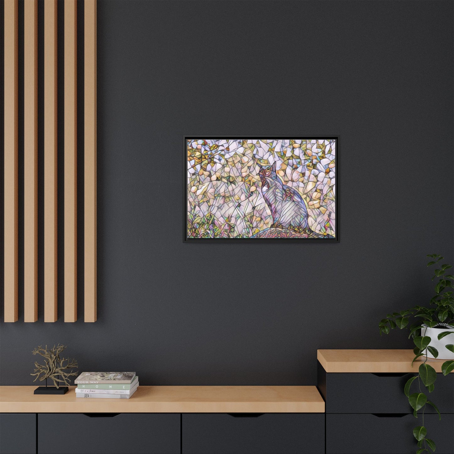 Framed Canvas Art - Stained Glass Heron Nature Print