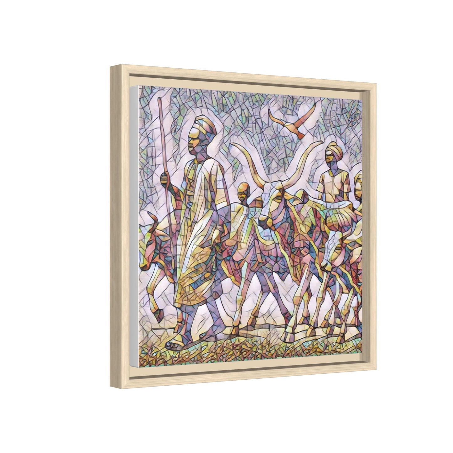 Framed Matte Canvas: Colorful African Herdsmen Art Print