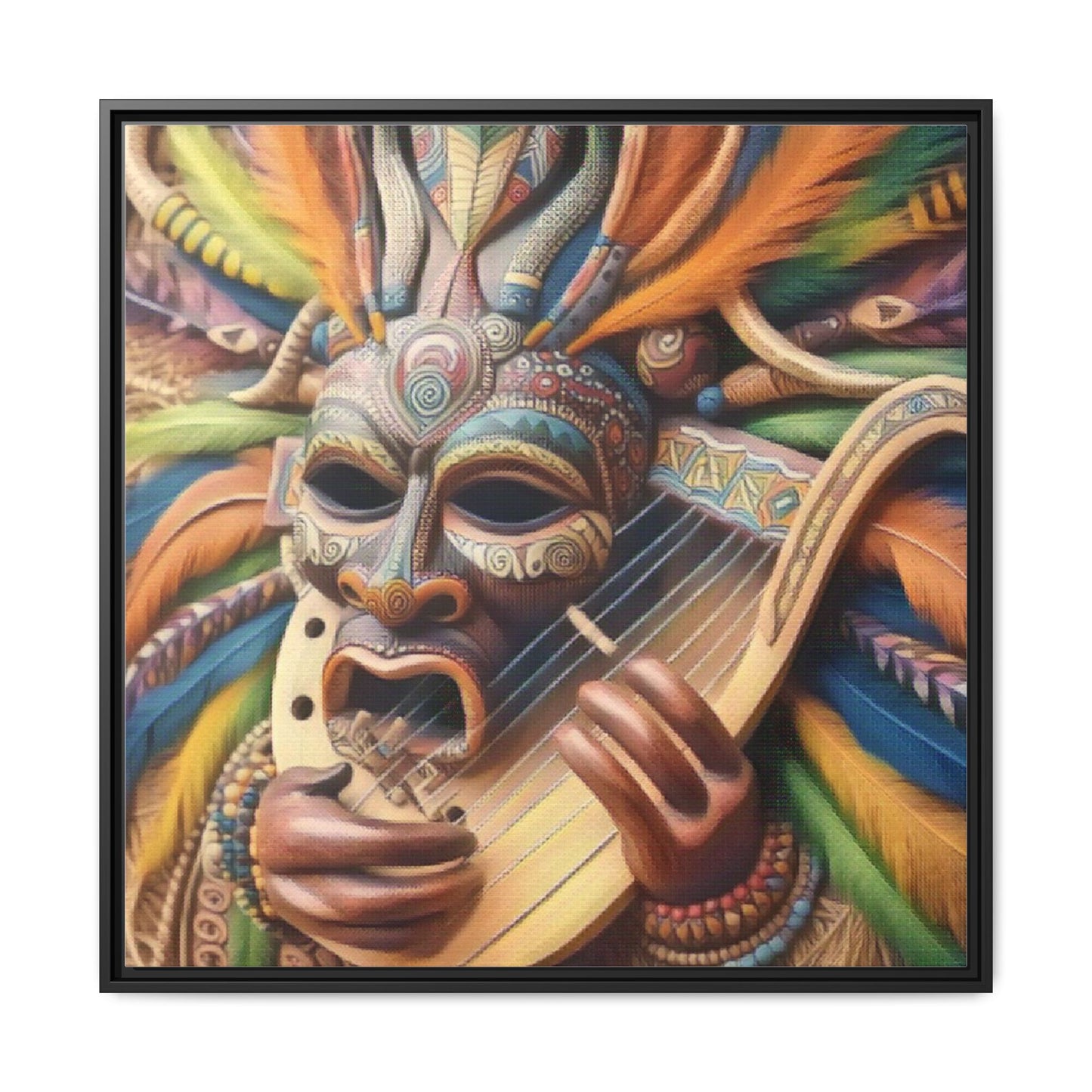 Colorful Tribal Mask Canvas — Framed Matte Wall Art