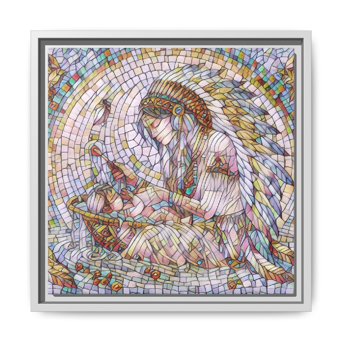 Framed Mosaic Native Mother & Child Matte Canvas Art