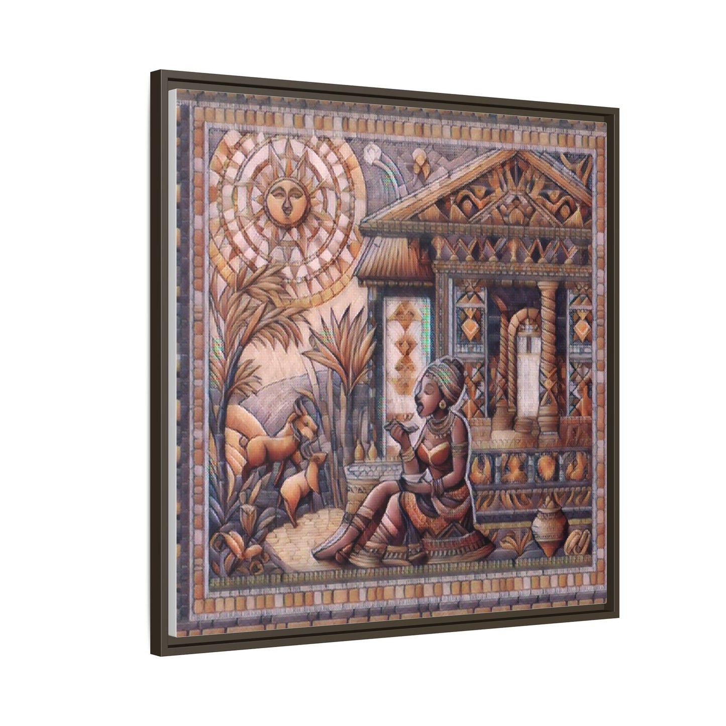 Egyptian Goddess Mosaic Framed Canvas Art — Colorful Ancient Ritual Wall Decor