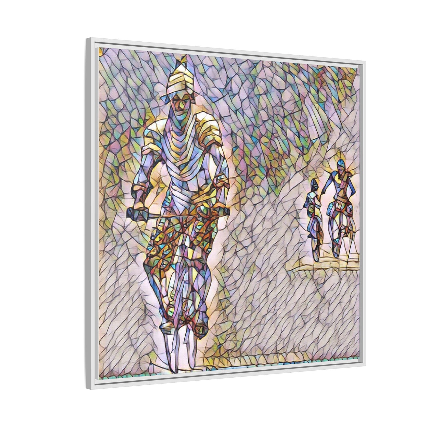 Cyclists Mosaic Matte Canvas Framed Wall Art