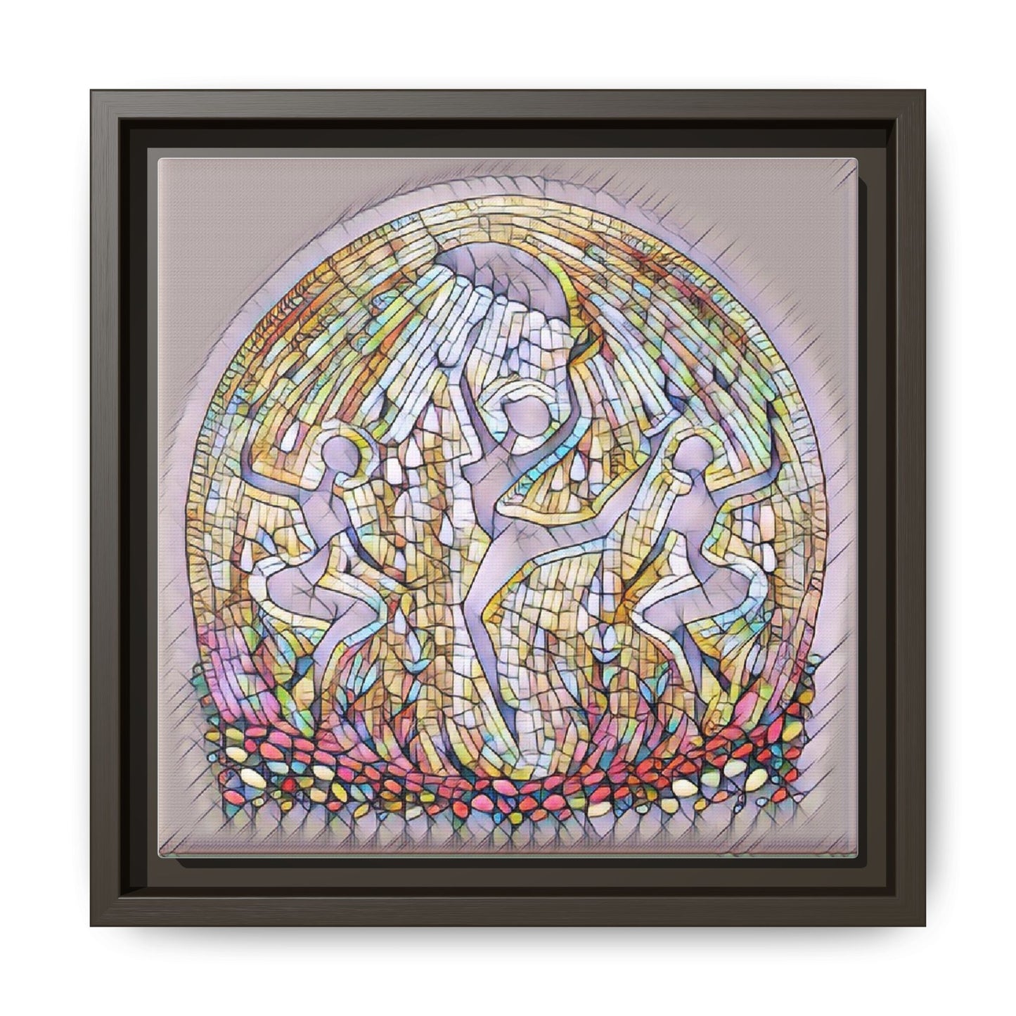 Framed Canvas Art - Stained Glass Dance Trio (Matte Multi-Color)